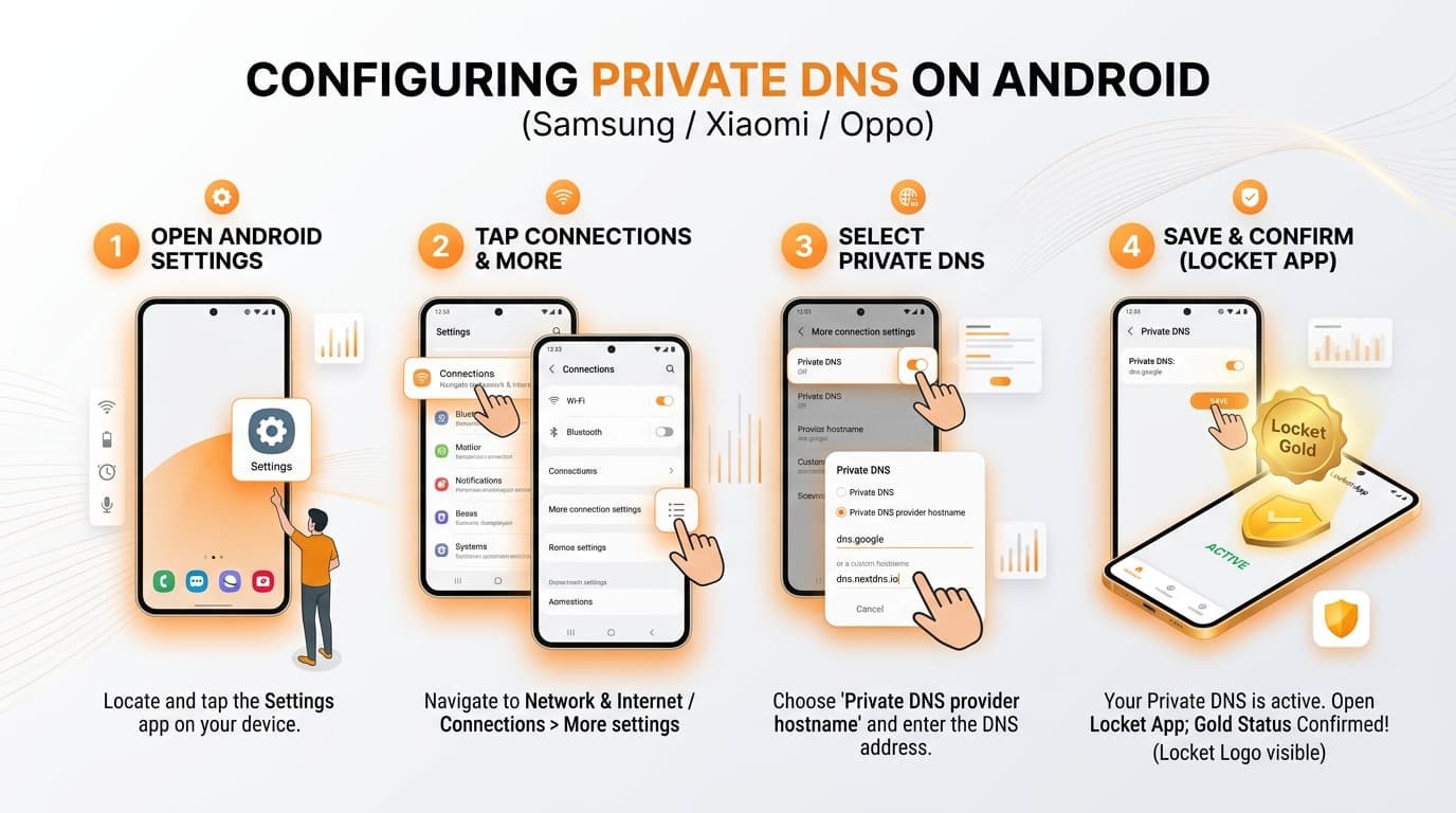 Hướng dẫn cấu hình Private DNS Locket Gold trên điện thoại Android